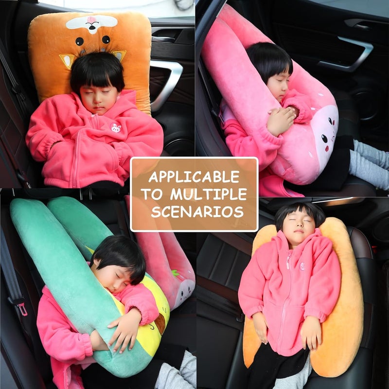 MissSoul Kids Travel Pillow for Car Seat with Hand Muff, Cartoon Neck & Headrest Seat Belt Pillow for Car Road Trips Long-Distance Travel Sleeping Pillow for Adults and Children, Strawberry - Image 4